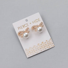 Load image into Gallery viewer, Pearl Bow Stud Earrings | Bow Drop