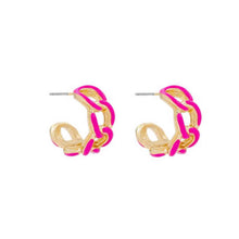 Load image into Gallery viewer, Pink and Gold Acrylic Link Hoop Earrings