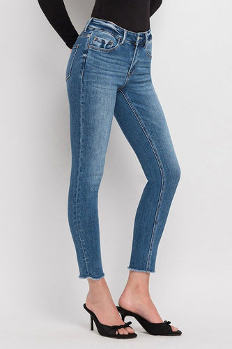 Mid Rise Raw Hem Skinny