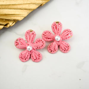 Pink Flower Raffia Stud