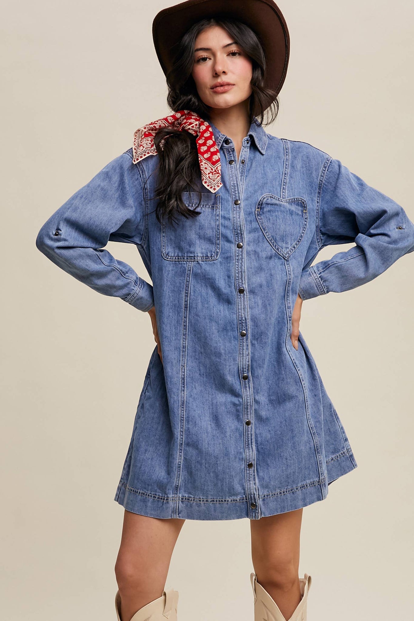 denim dress with hearts Avec Les Filles Women's Heart Detailed Sleeveless Mini Dress
