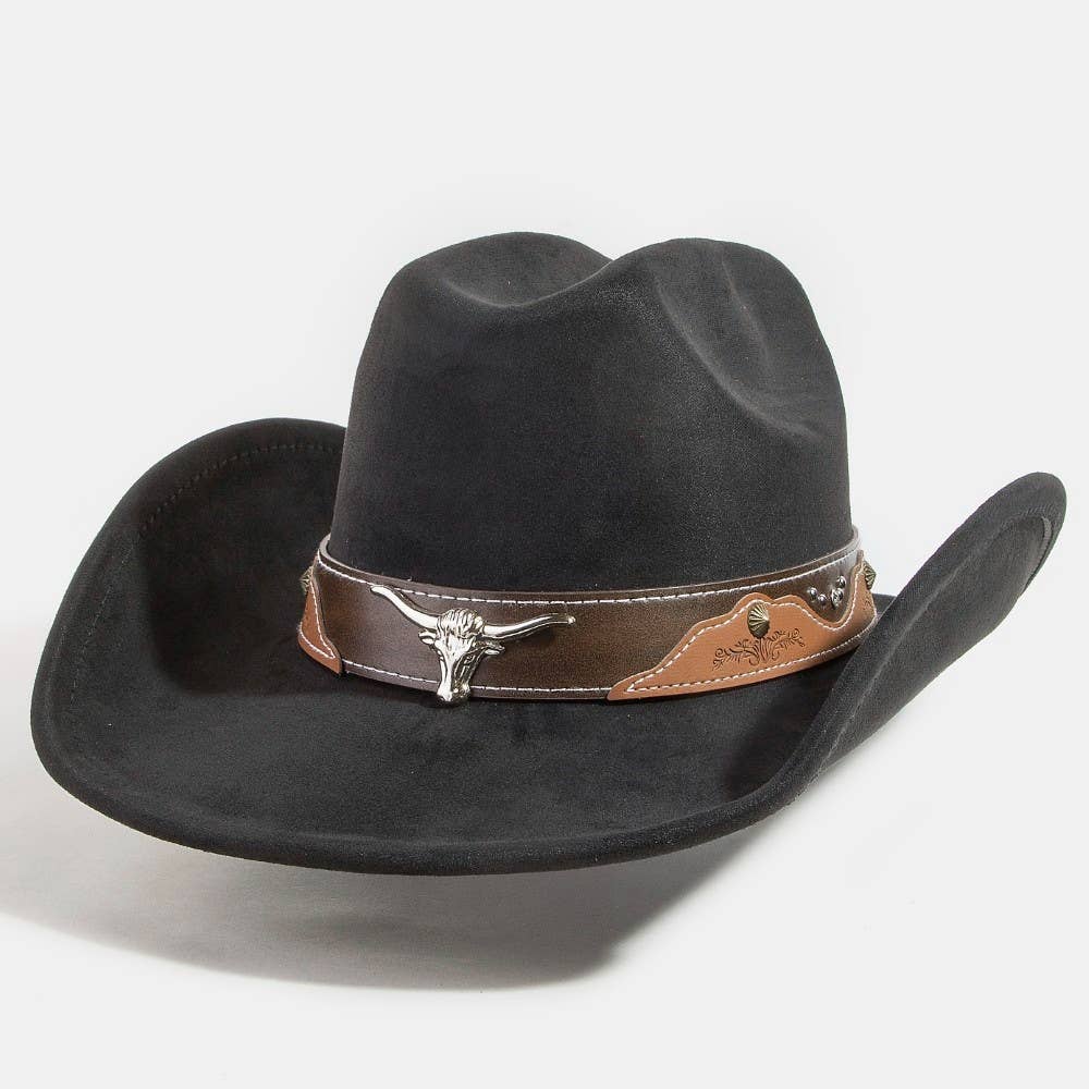 Western Long Horn Faux Leather Strap Cowboy Hat