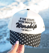 Load image into Gallery viewer, Stars Were Made to Worship - Black Polka Dot Trucker Hat