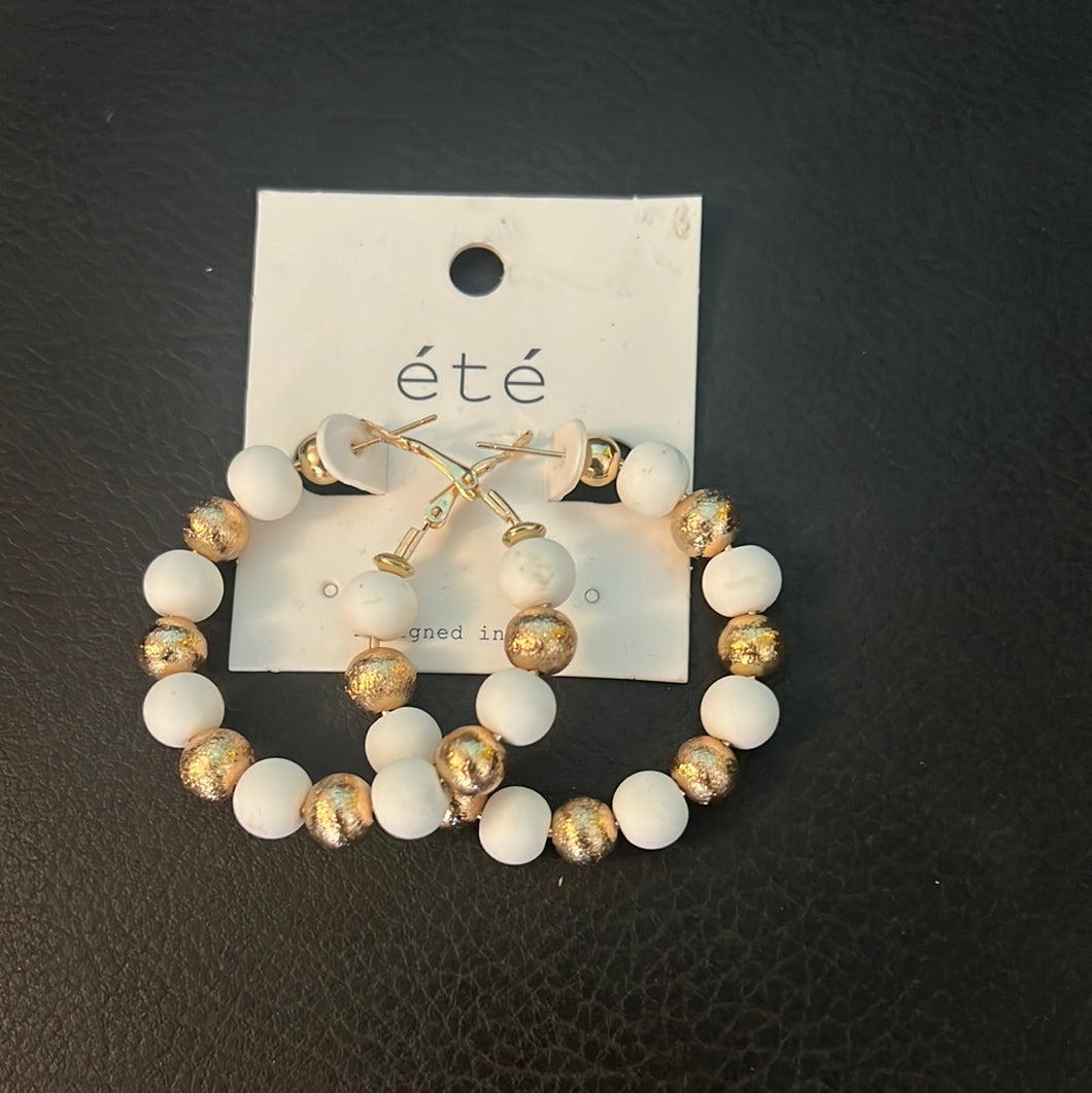 Gold&White Bead Hoops