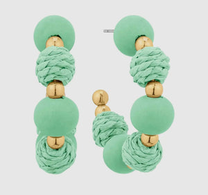 Mint Wood and Raffia Hoops