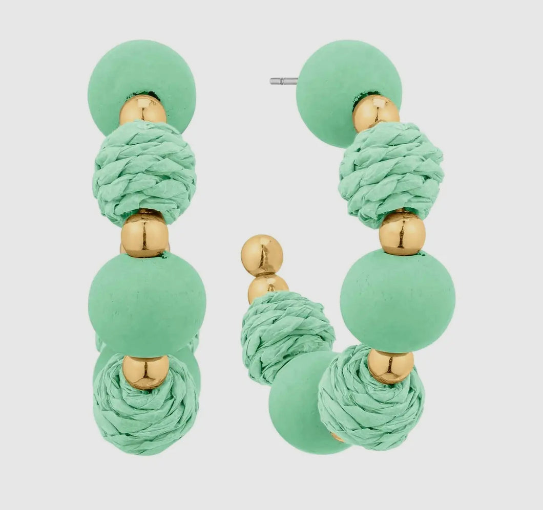 Mint Wood and Raffia Hoops