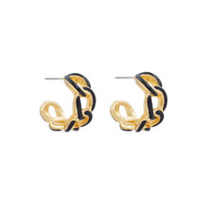 Load image into Gallery viewer, Black and Gold Acrylic Link Hoop Earrings