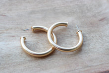 Load image into Gallery viewer, Brushed Gold  Earrings | Classic Gold Hoops
