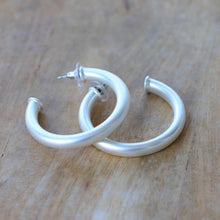 Load image into Gallery viewer, Brushed Silver Earrings | Classic Silver Hoops